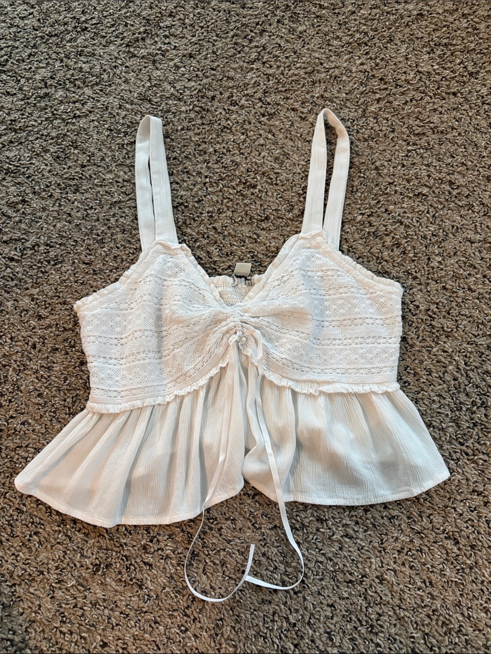 American Eagle Outfitters White Lace-Front Peplum Cami